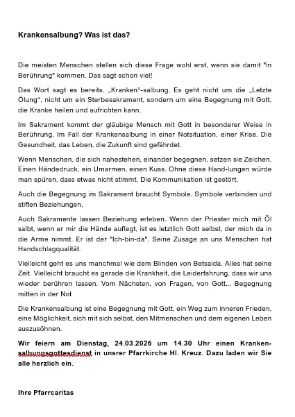 Krankensalbungsgottesdienst 2026 (c) Kath. Kirchengemeinde Hl. Kreuz