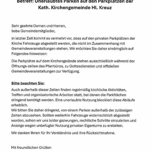 Parken auf dem Parkplatz der Kath. Kirchengemeinde