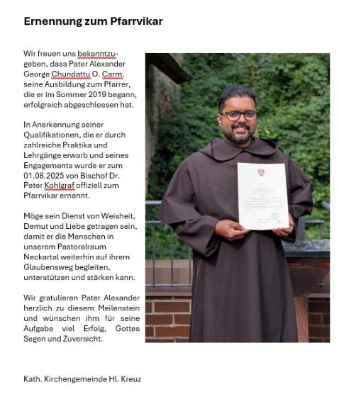 Pfarrvikar Alex (c) Kath. Kirchengemeinde Hl. Kreuz