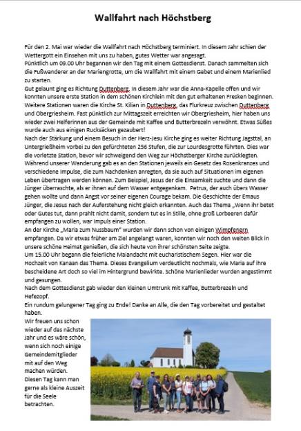 Wallfahrt Höchstberg 2026