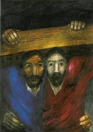 Simon von Cyrene hilft Jesus das Kreuz zu tragen