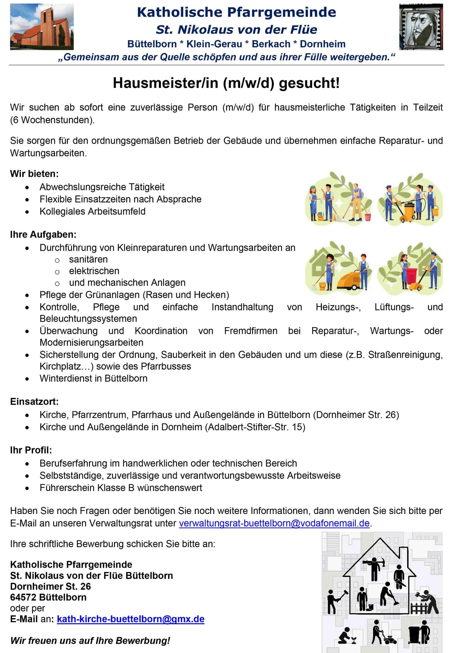 Hausmeister gesucht (c) Verwaltungsrat St. Nikolaus von der Flüe Büttelborn
