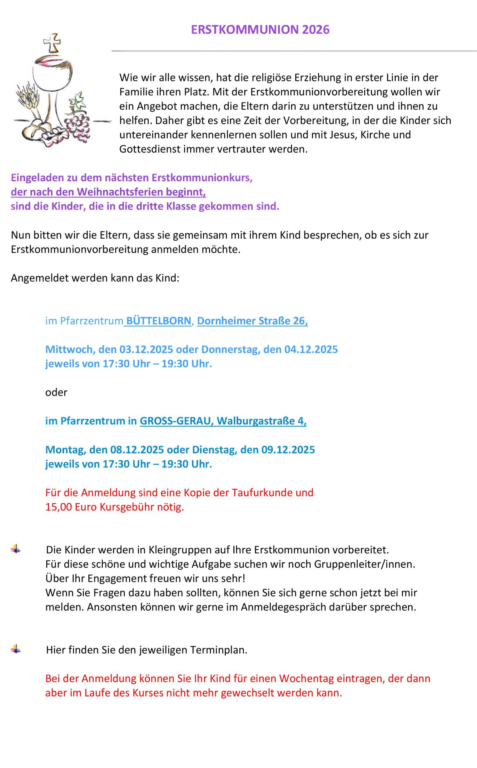 Infos-Erstkommunion-2026-1 (c) Pfarrbüro Pfarrgruppe GG/BÜBO