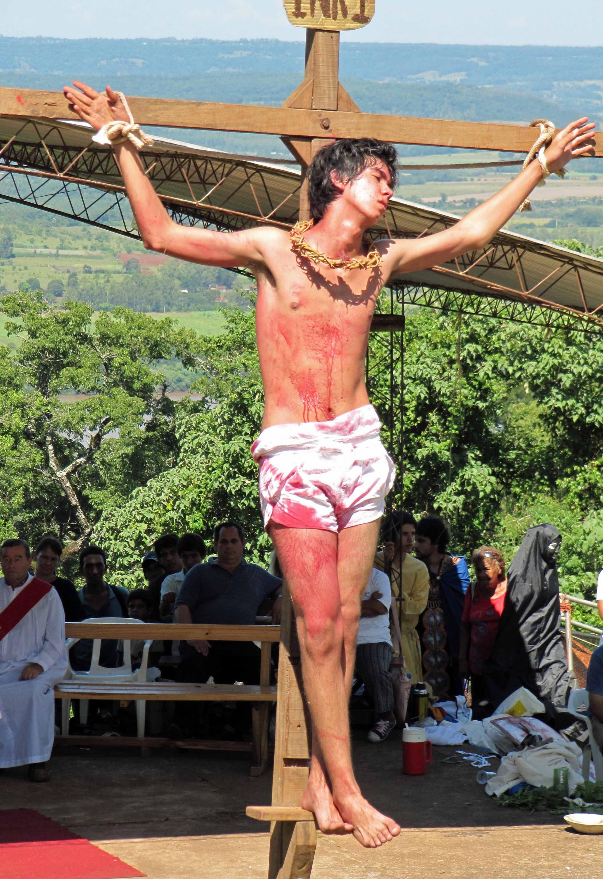 Kreuzigungsdarstellung auf dem Cerro Monje (Provinz Misiones) in Argentinien.