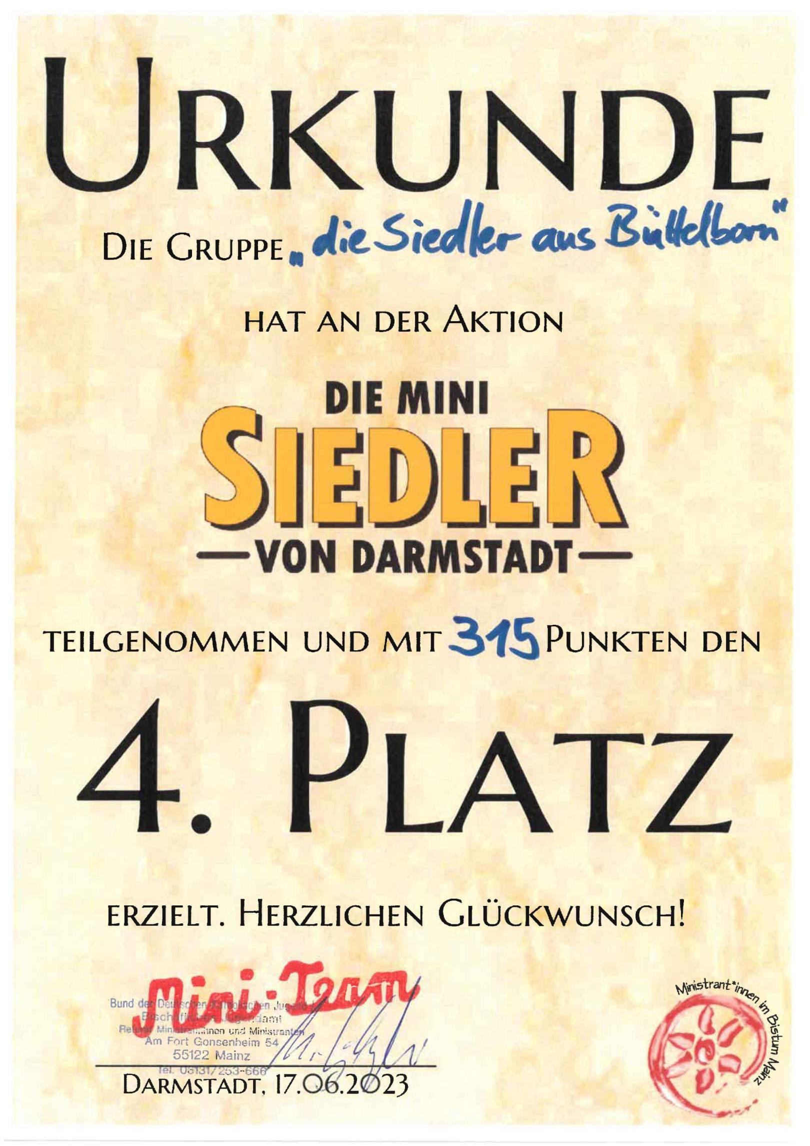 Siedler-Urkunde (c) Bistum Mainz