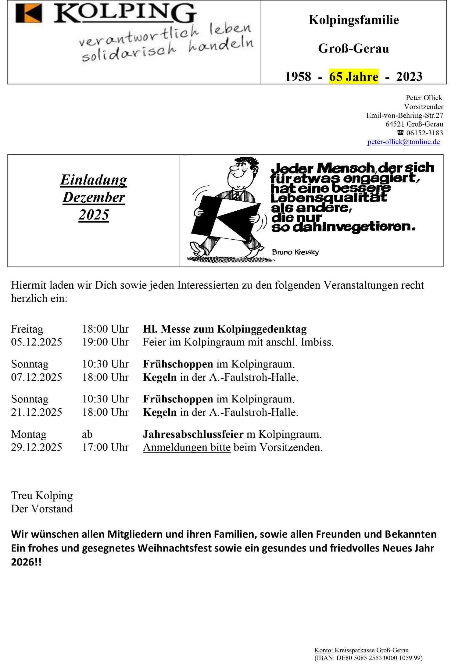 Kolping Monatsprogramm Dezember 2025 (c) Peter Ollick