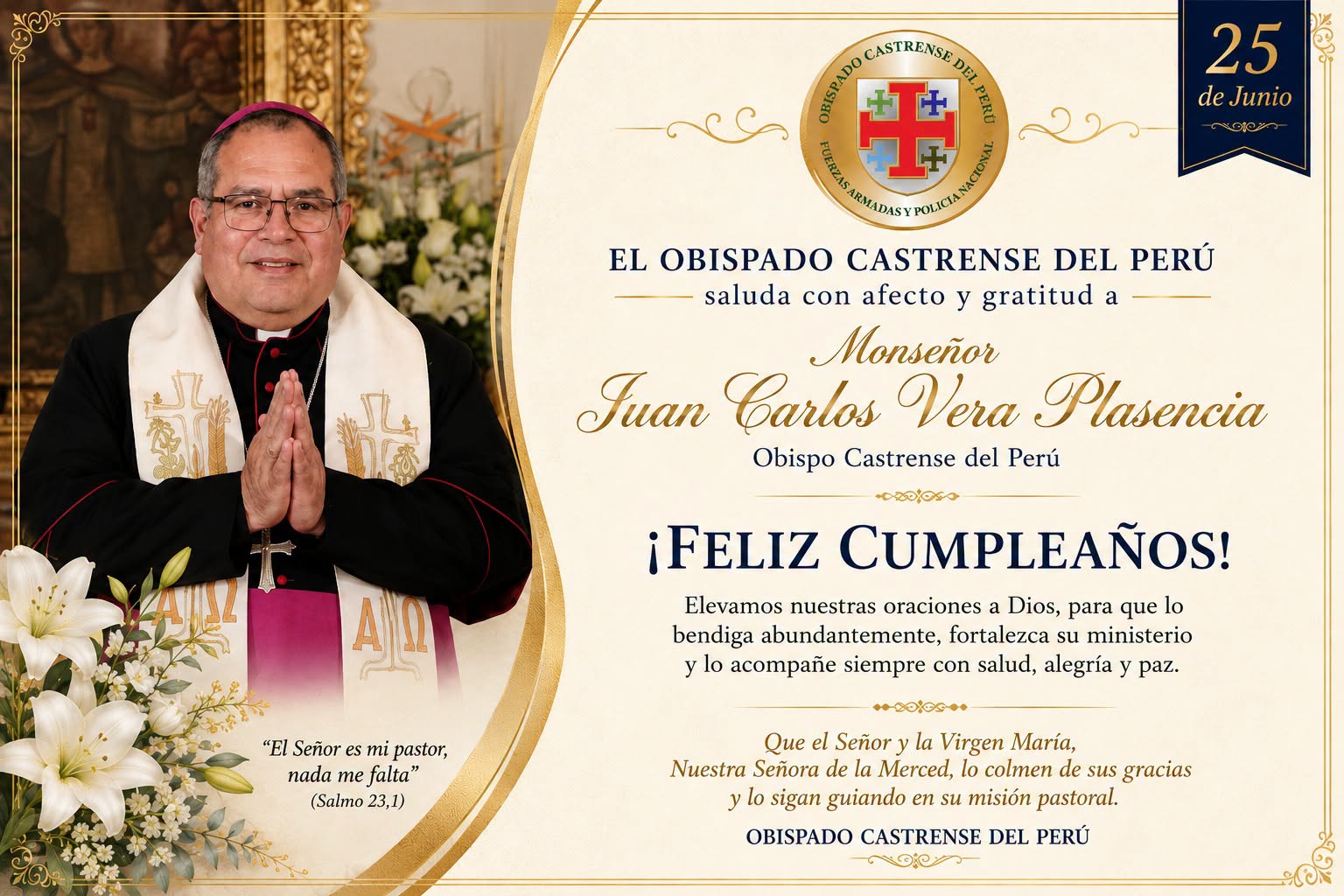 Monsenor Juan Carlos Vera Plasencia MSC (c) Obispado de Castrense Peru (Facebook)