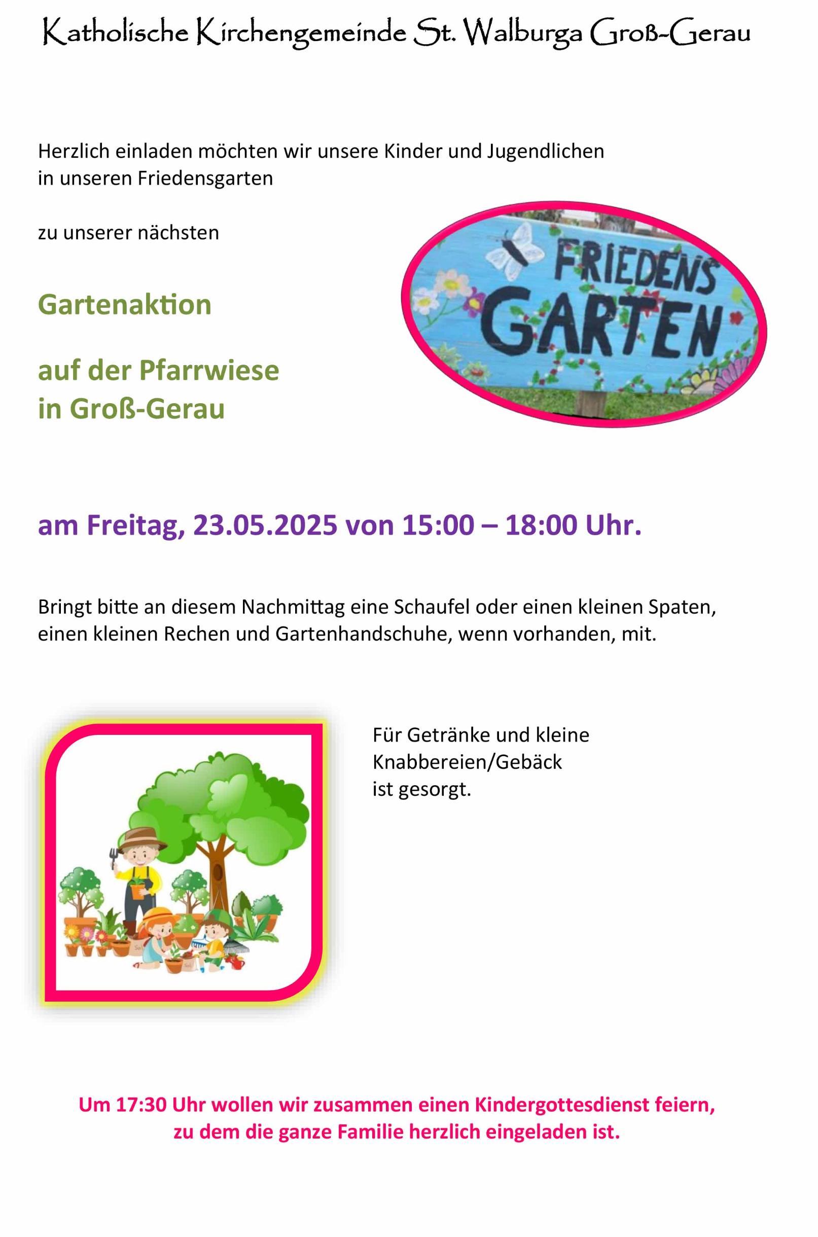 Einladung Friedensgarten - Mai2025 (c) Pfarrbüro Pfarrgruppe GG/BÜBO