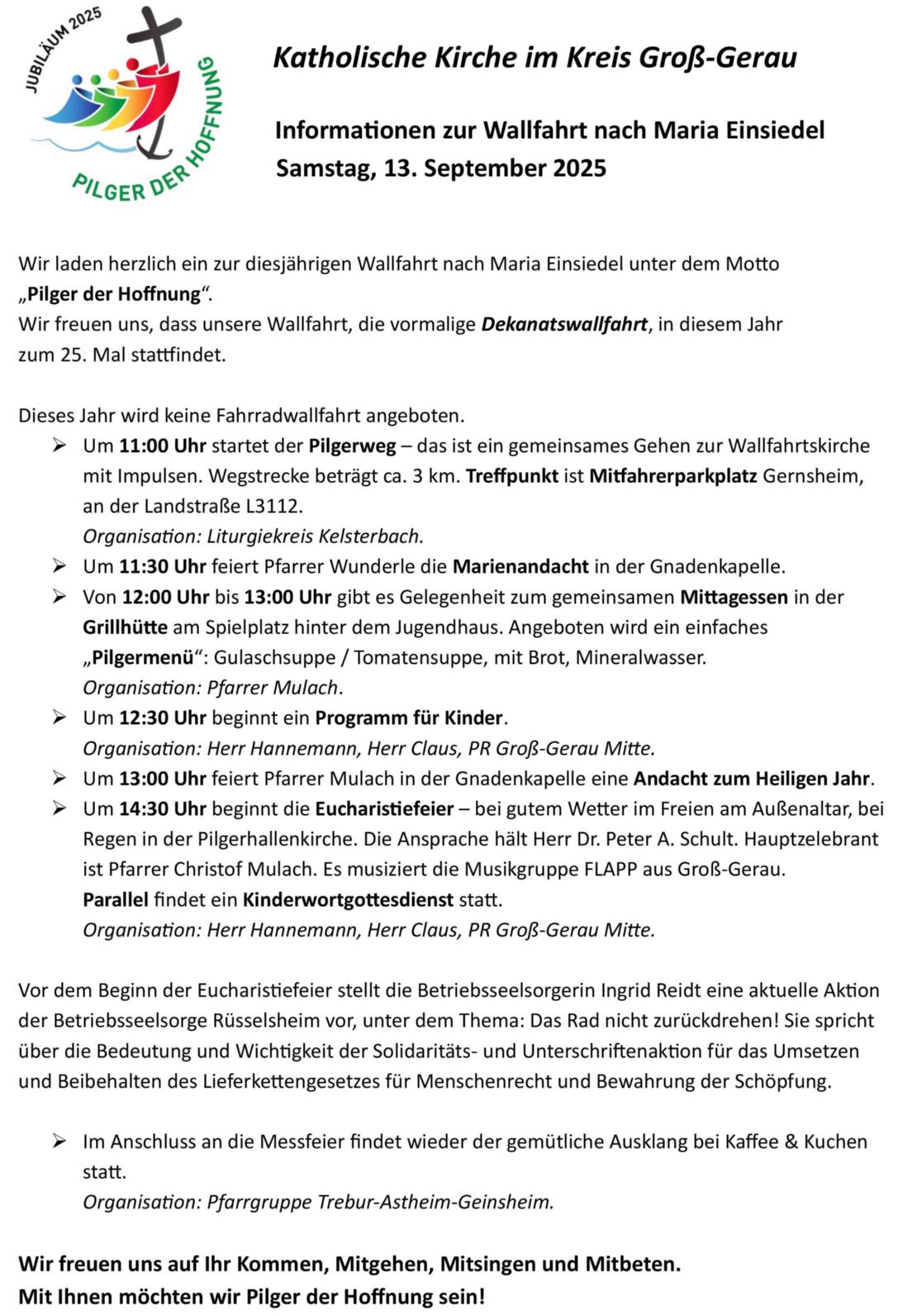 Informationen für die Homepages Wallfahrt Maria Einsiedel 2025Korrektur (c) Pfarrer Christof Mulach