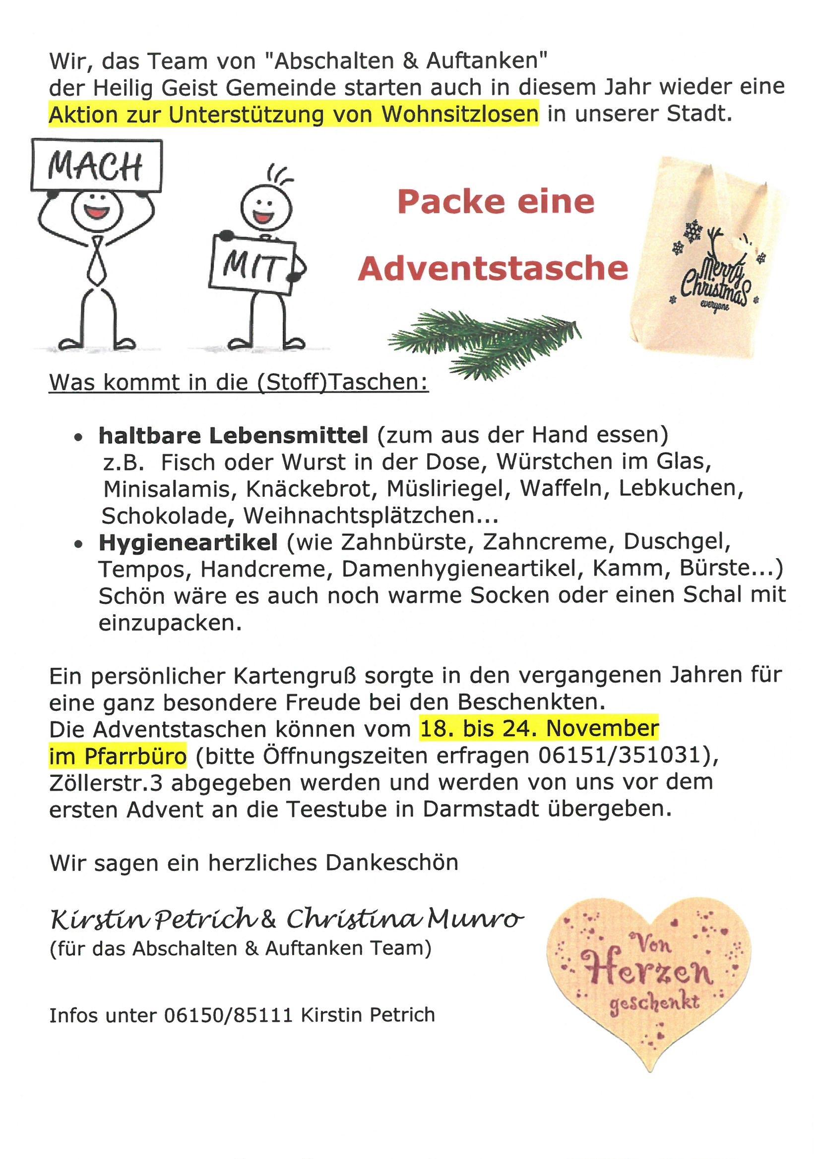 Adventstaschen für die Teestube