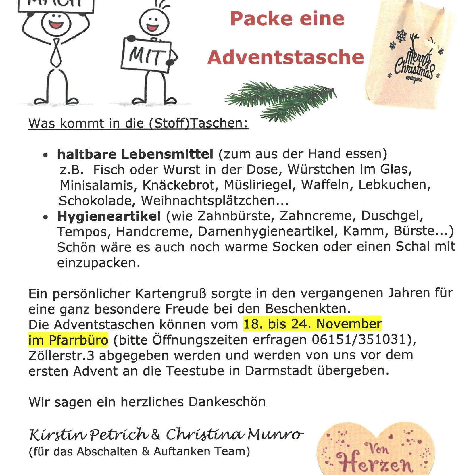 Adventstaschen für die Teestube