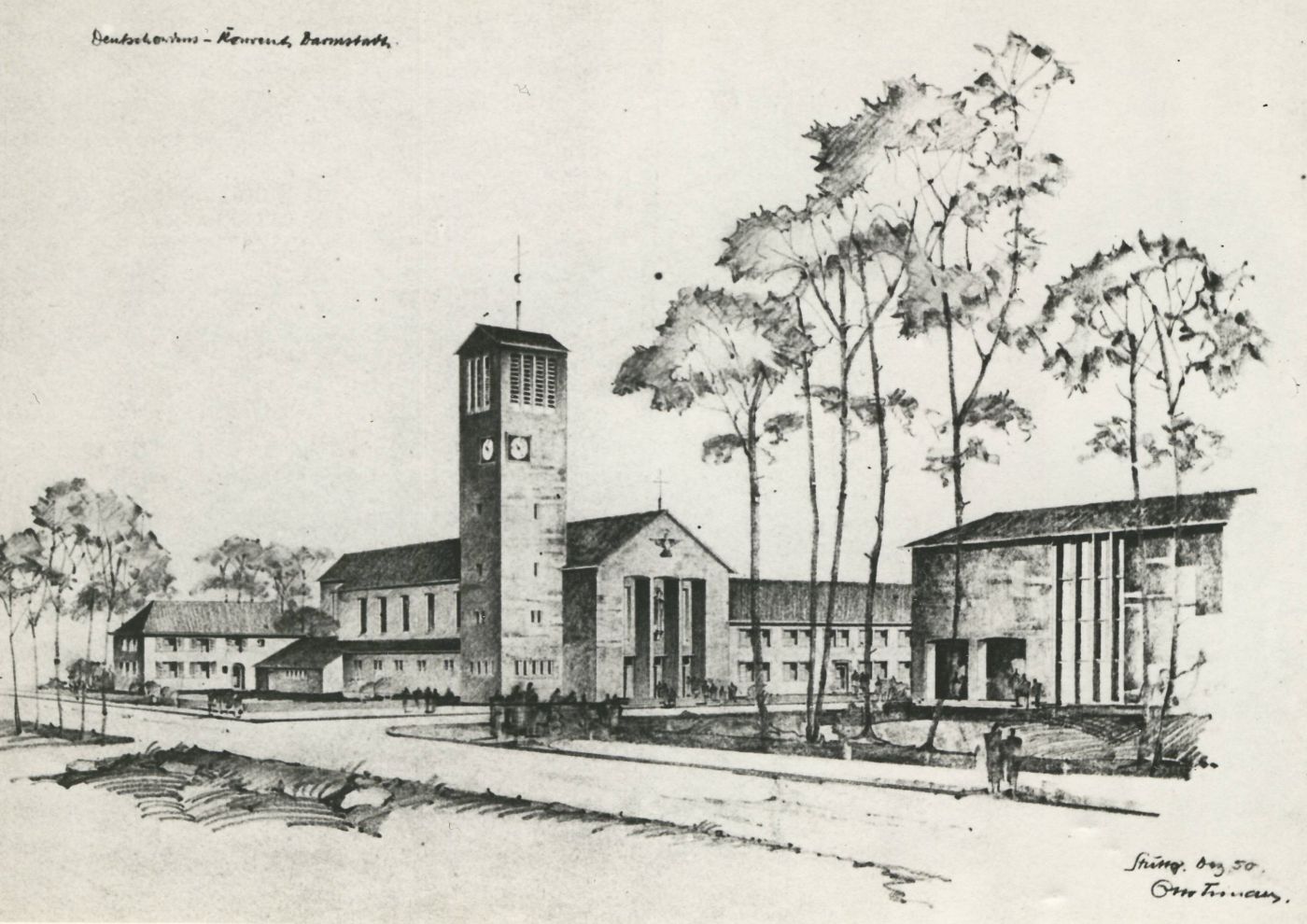 Tuschezeichnung zur Kirchenplanung