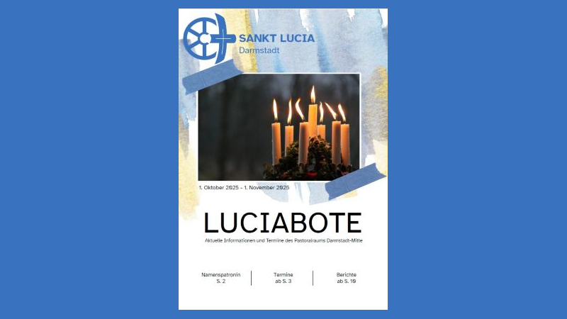 Titelseite des Luciaboten mit einem Bild mit Kerzen, dem zukünftigen Pfarreilogo darüber und der Überschrift darunter