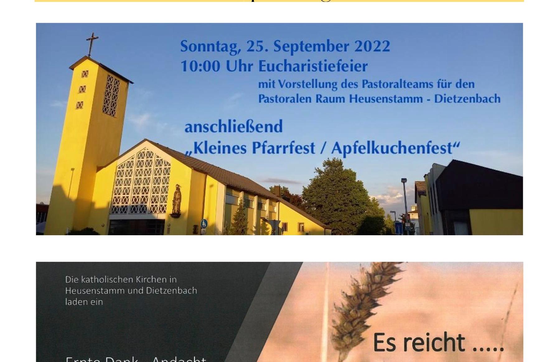 Gottesdienstordnung 17.09.-16.10.2022 (c) Pfarrbüro Sankt Martin, G. Witt