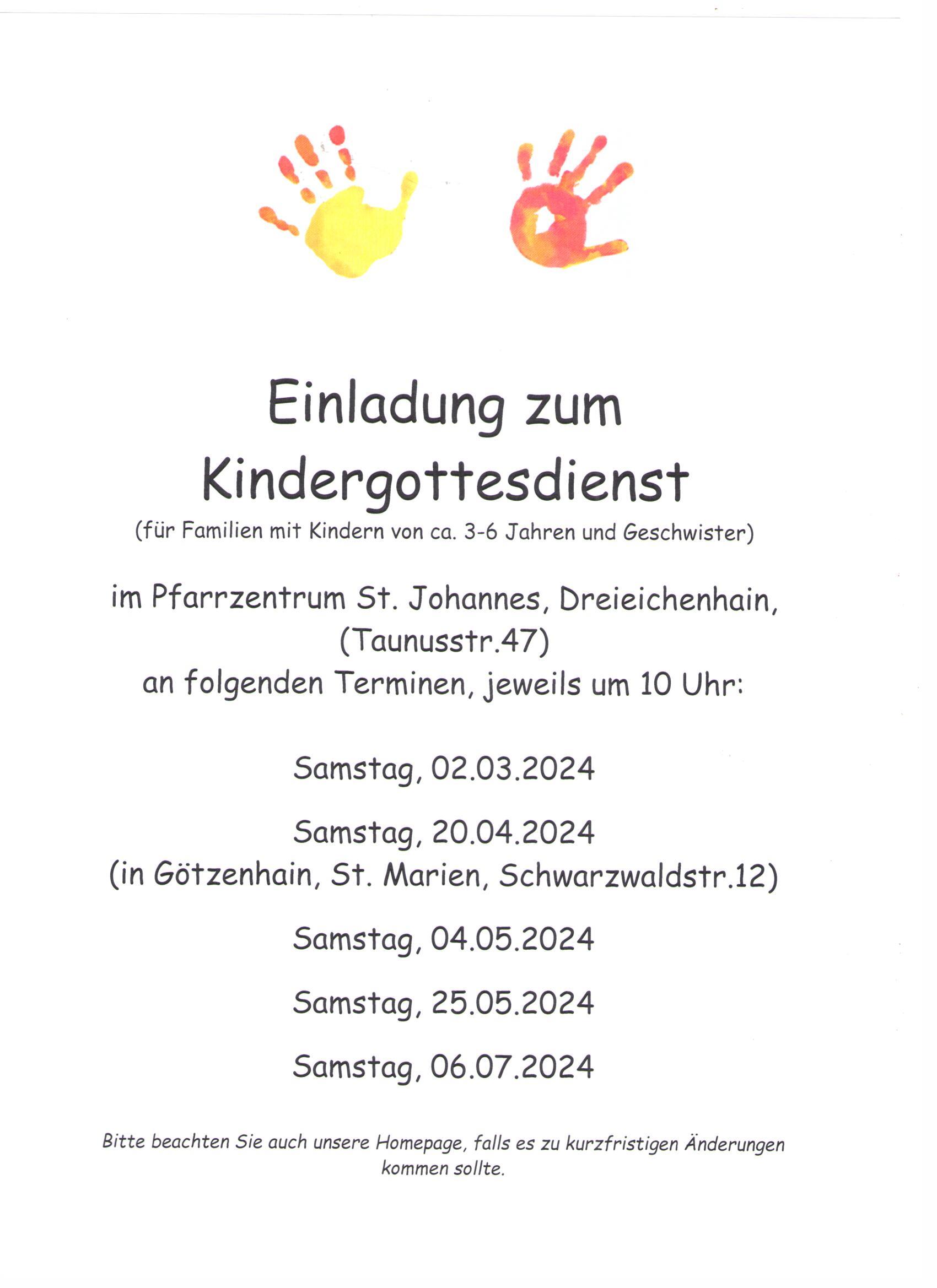Plakat Kindergottesdienst (c) Pfarrei St. Marien Götzenhain