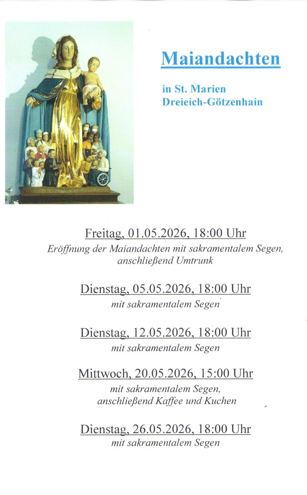 Maiandachten 2026 (c) Pfarrei St. Marien Götzenhain