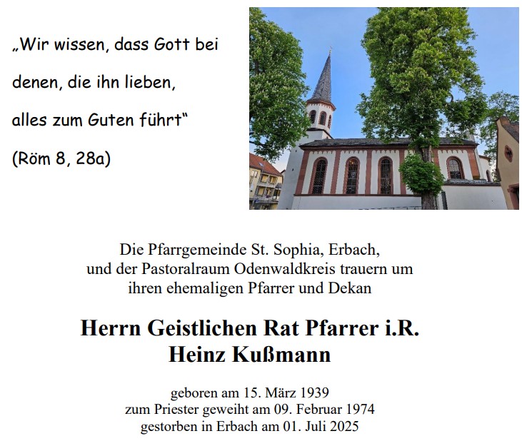 Todesanzeige Heinz Kußmann (c) Gemeinde St. Sophia