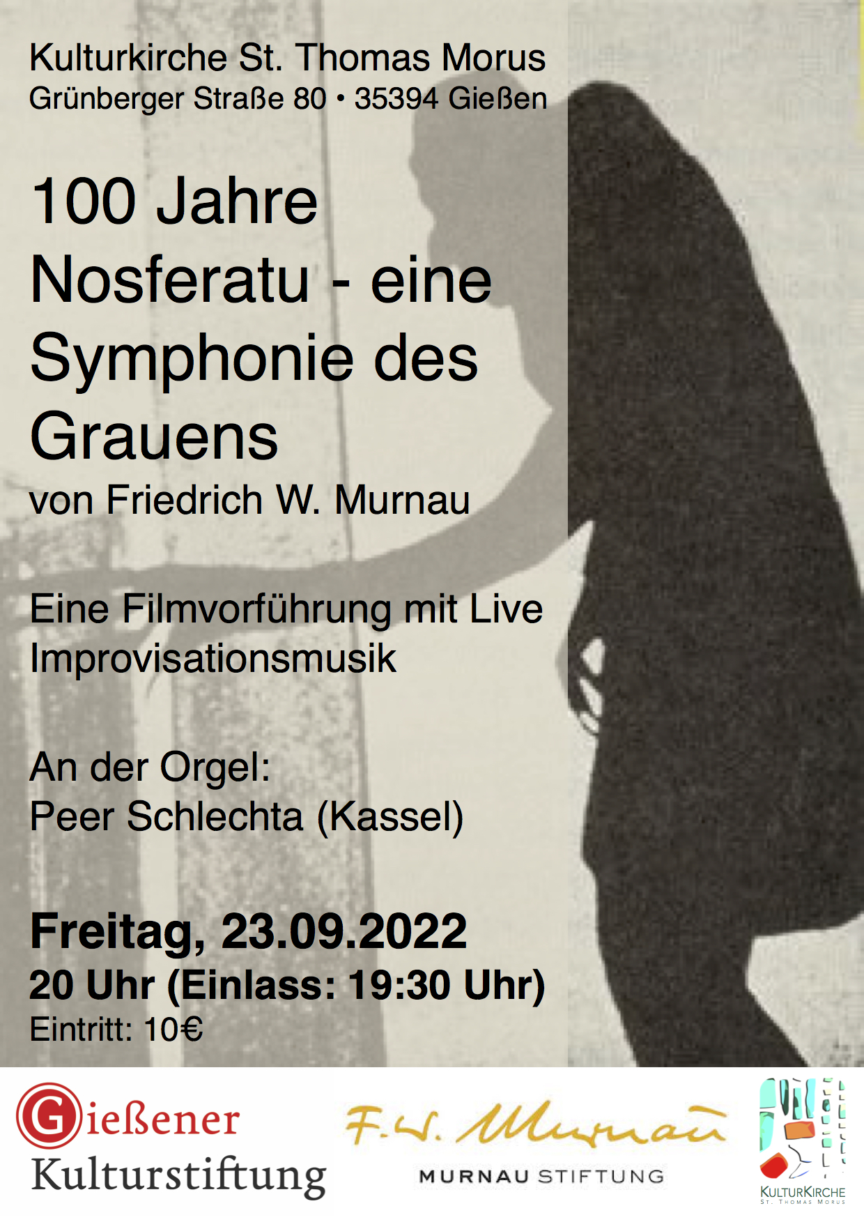 100 Jahre Nosferatu: Symphonie des Grauens am Freitag, den 23.9.22 um 20 Uhr in der Kulturkirche St. Thomas Morus (c) Förderverein St. Thomas Morus e.V.