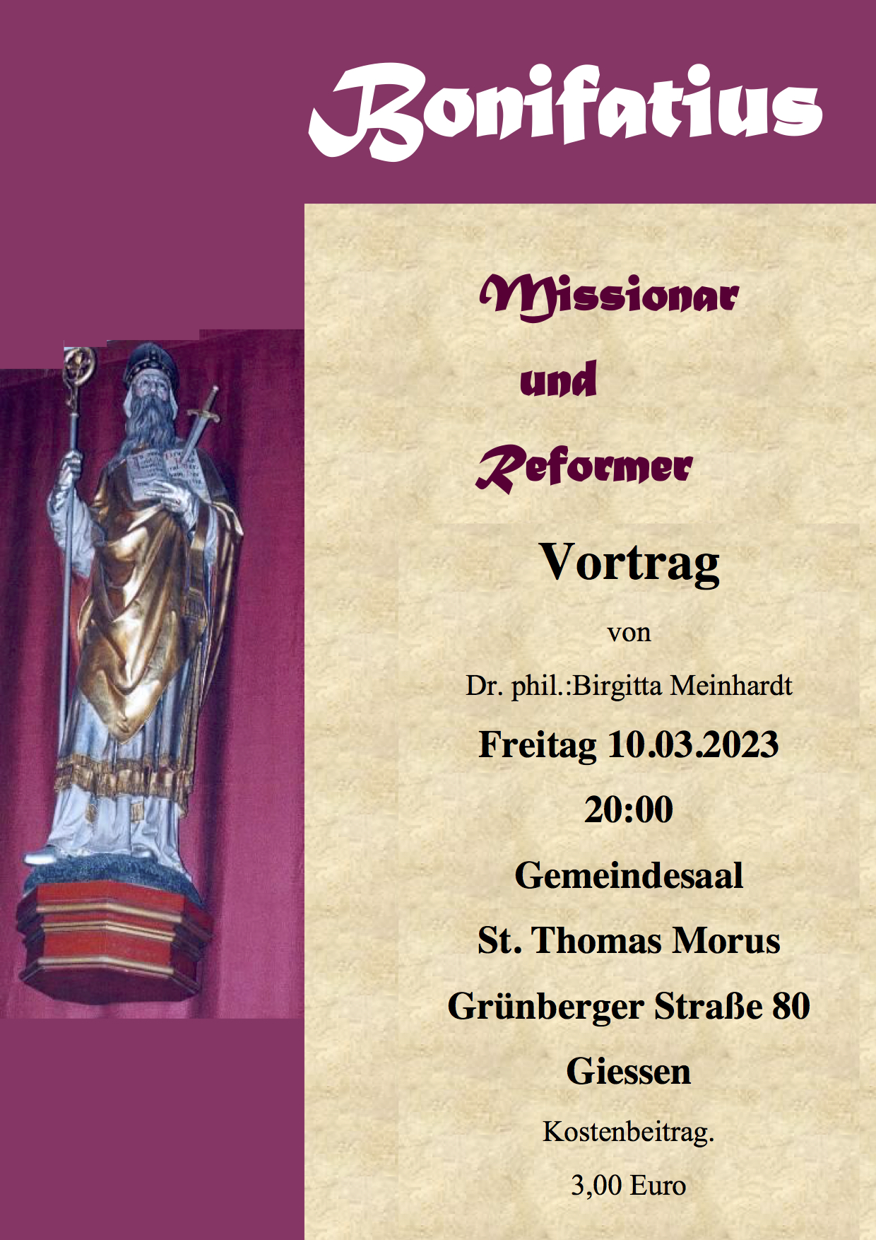 Bonifatius - Missionar und Reforme am 10. März 2023 im Gemeindesaal St. Thomas Morus (c) Birgitta Meinhardt