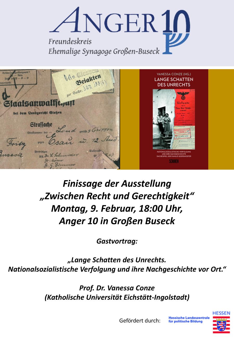 Finissage der Ausstellung „Zwischen Recht und Gerechtigkeit“ (c) Freundeskreis Anger 10 – ehemalige Synagoge Großen Buseck e.V.