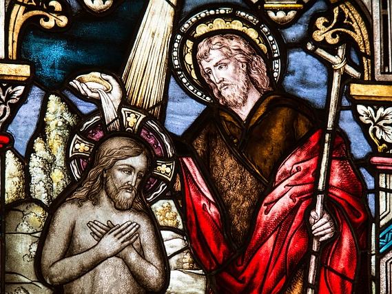 Johannes tauft Jesus, Fenster in St. Margaretha, Köln-Libur