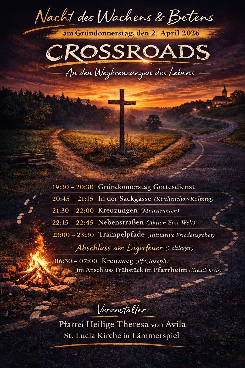 Kreuzungen des Lebens bei Dämmerung