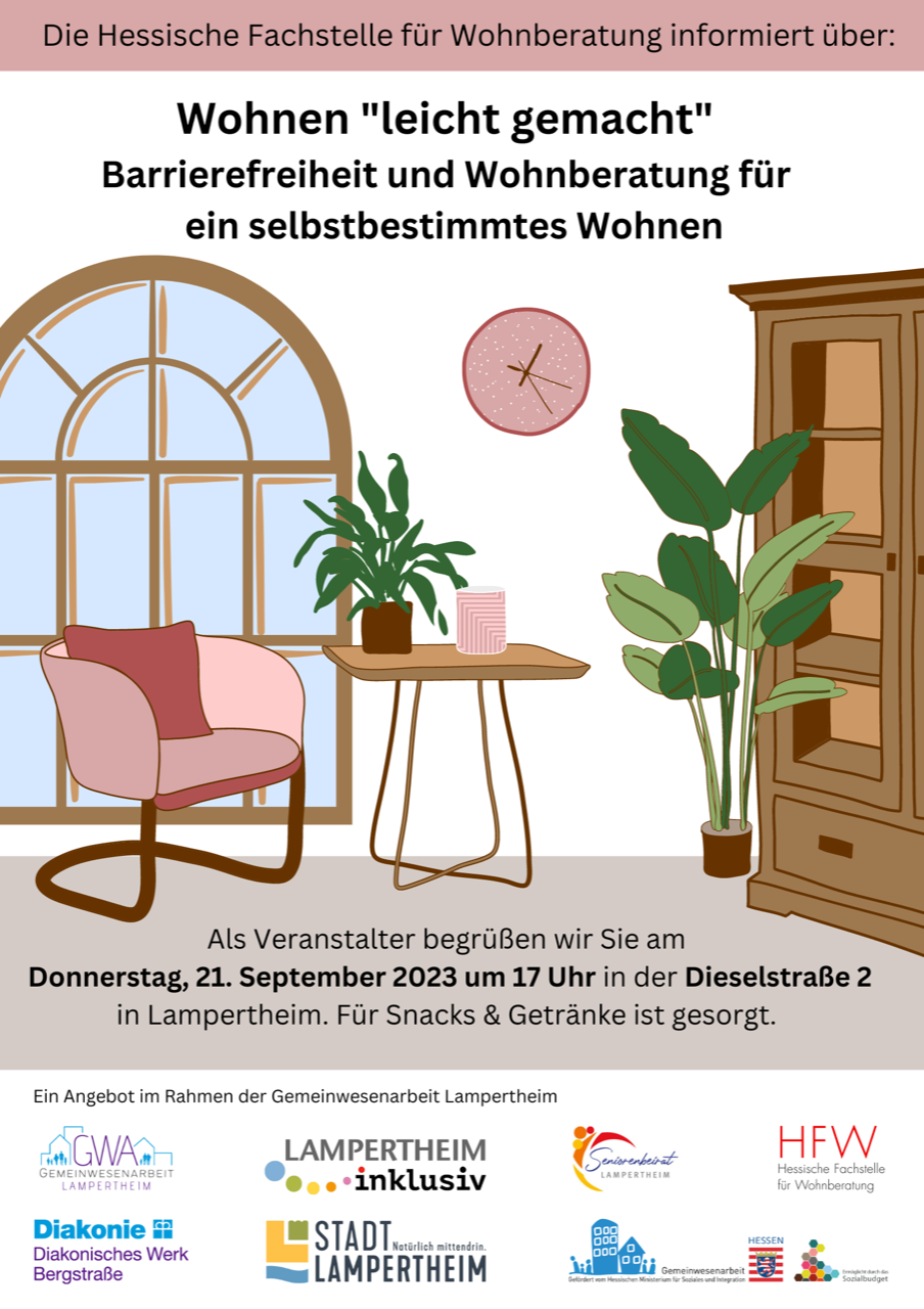 Plakat Vortrag Barrierefreiheit und Wohnberatung (29.7 × 42 cm) (c) Kerstin Biehal