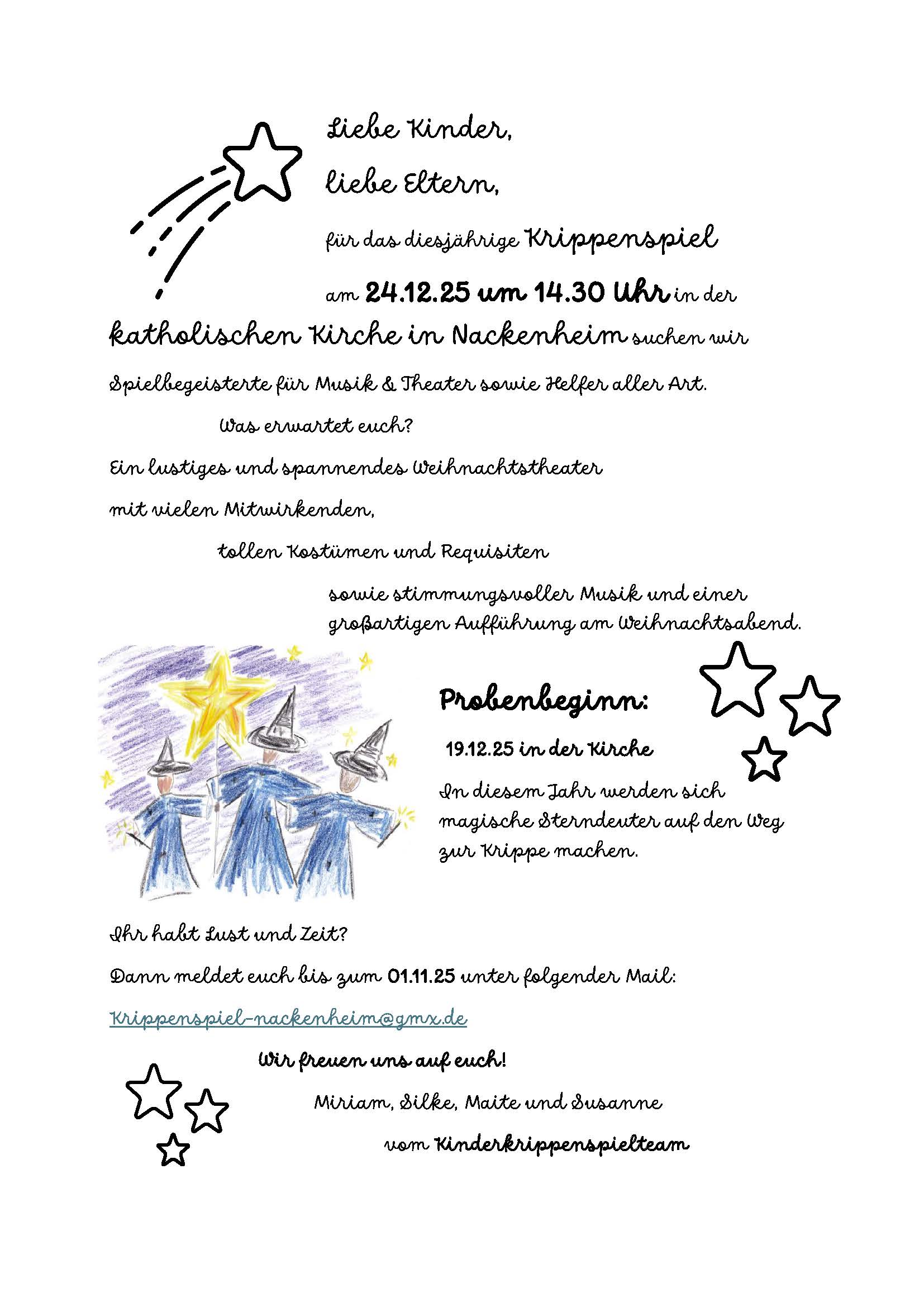 Krippenspiel Nackenheim 2025 Plakat   Frist 01.11.2025 (c) Kinderkrippenspielteam