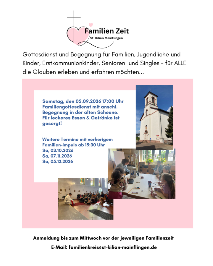 Gottesdienst und Begegnung für Familien, Jugendliche und Kinder, Erstkommunionkinder, Senioren und Singles - für ALLE die Glauben erleben und erfahren möchten...