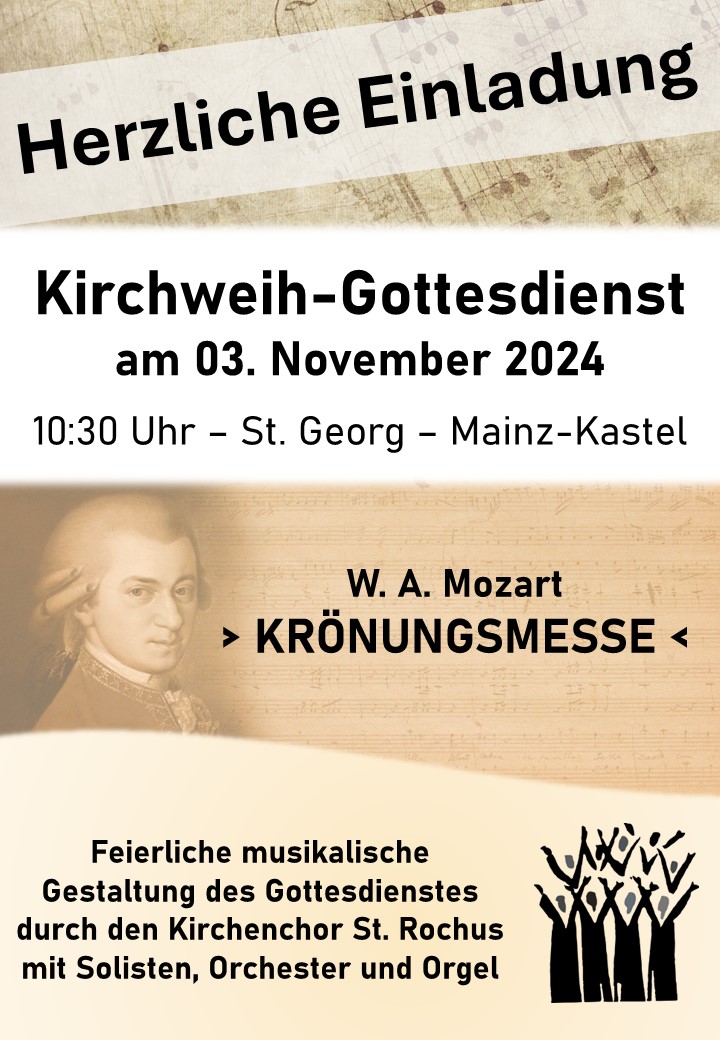 Flyer Kirchweih St. Georg 2024 (c) Bild Mozart und Grafik Chor: pixabay, Gestaltung: Carolin Czepelka