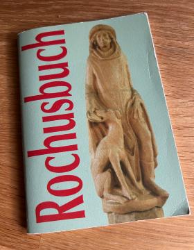 Deckblatt des Rochusbuches mit Abbildung der st. Rochus-Statue in St. Georg, Mz-Kastel