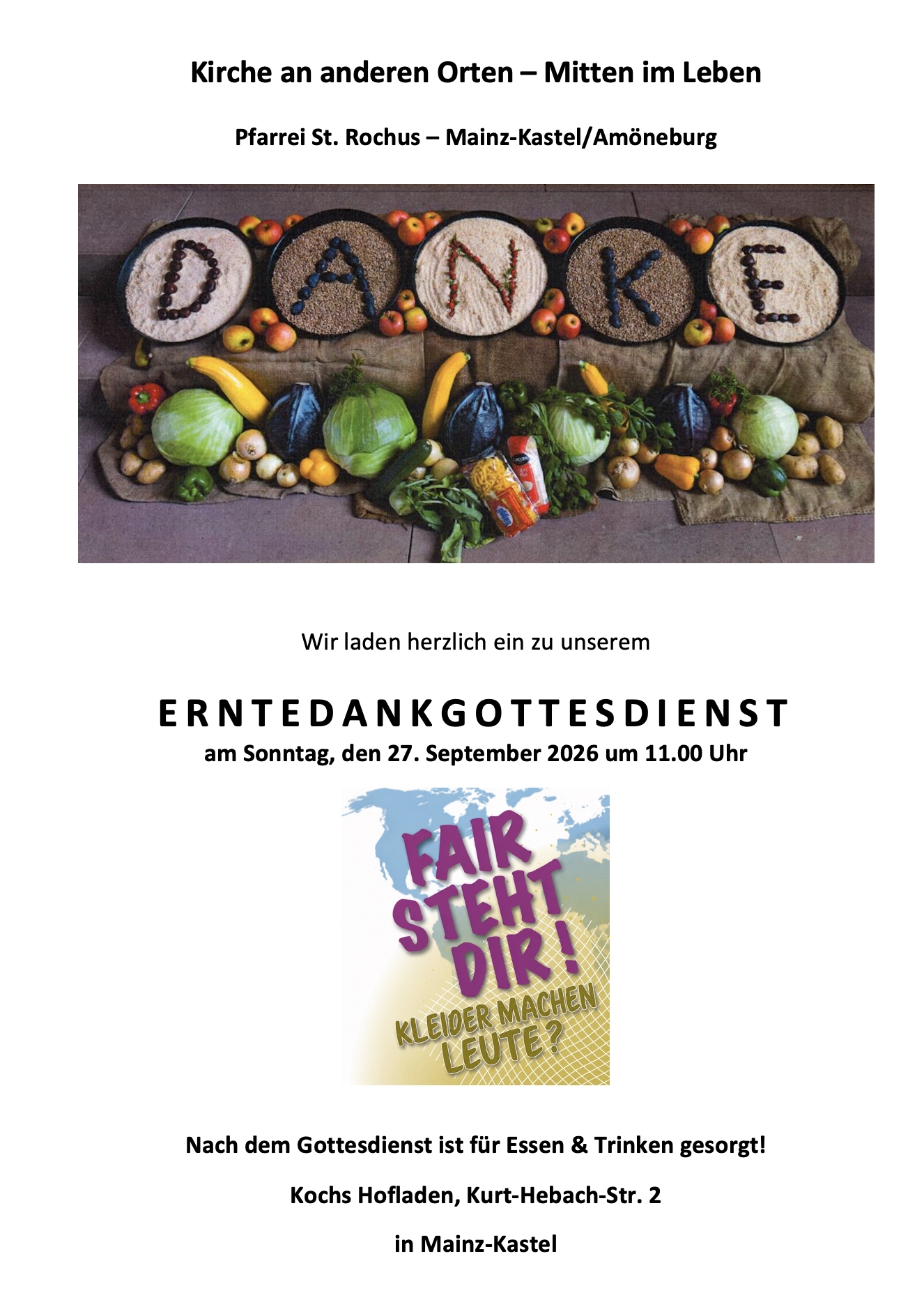 Einladung zum Erntedank-Gottesdienst bei Bauer Koch am 27.9.2026 11 Uhr