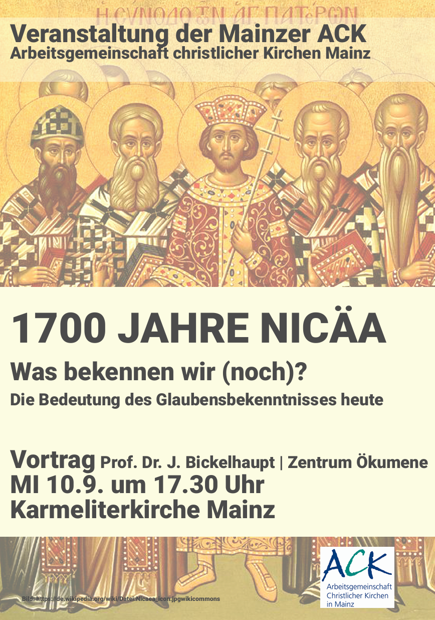 Plakat NIZÄA, Vortrag Dr. J. Bickelhaupt / Zentrum Ökumene