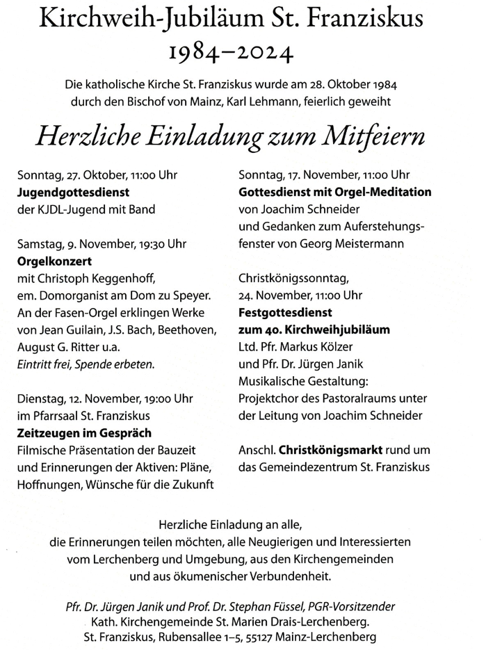 Programm Kirchweih St. Franziskus (c) Prof. Stephan Füssel