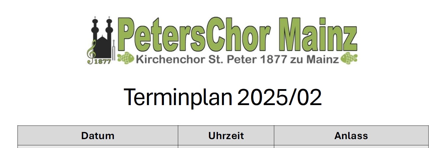 Probenplan 2. Halbjahr 2025 Startbild (c) PetersChor