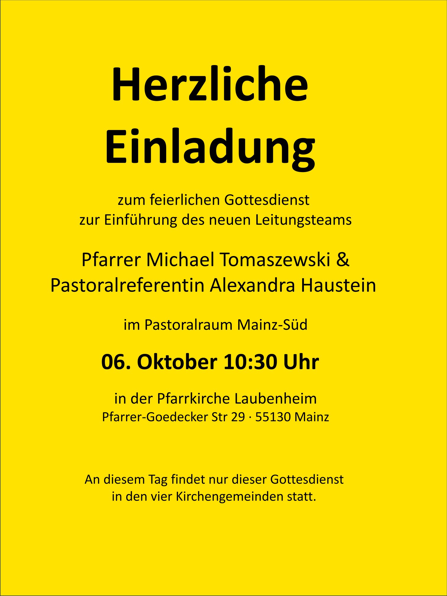 Plakat Einführungsgottesdienst (c) Pastoralraum Mainz-Süd