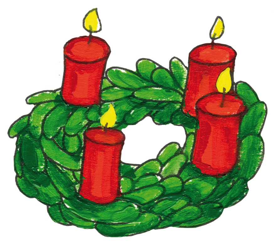 Adventskranz Grafik (c) Bild: Bianka Leonhardt / www.kinder-regenbogen.at In: Pfarrbriefservice.de