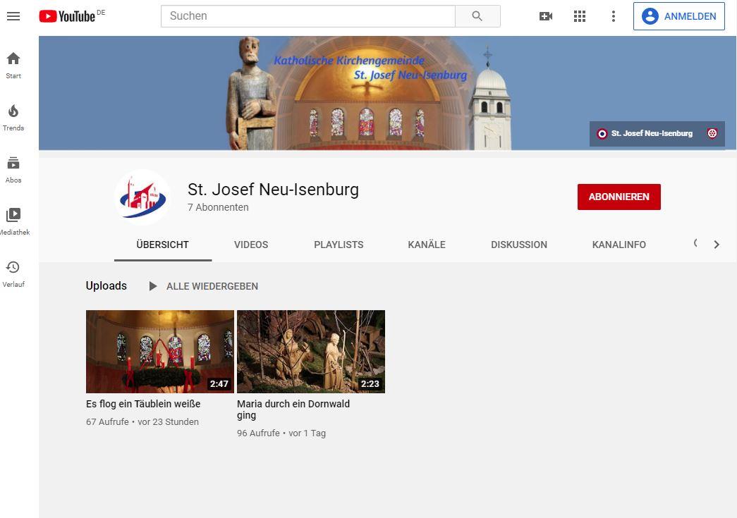 YouTube Kanal St. Josef N-I (c) D. Thiel