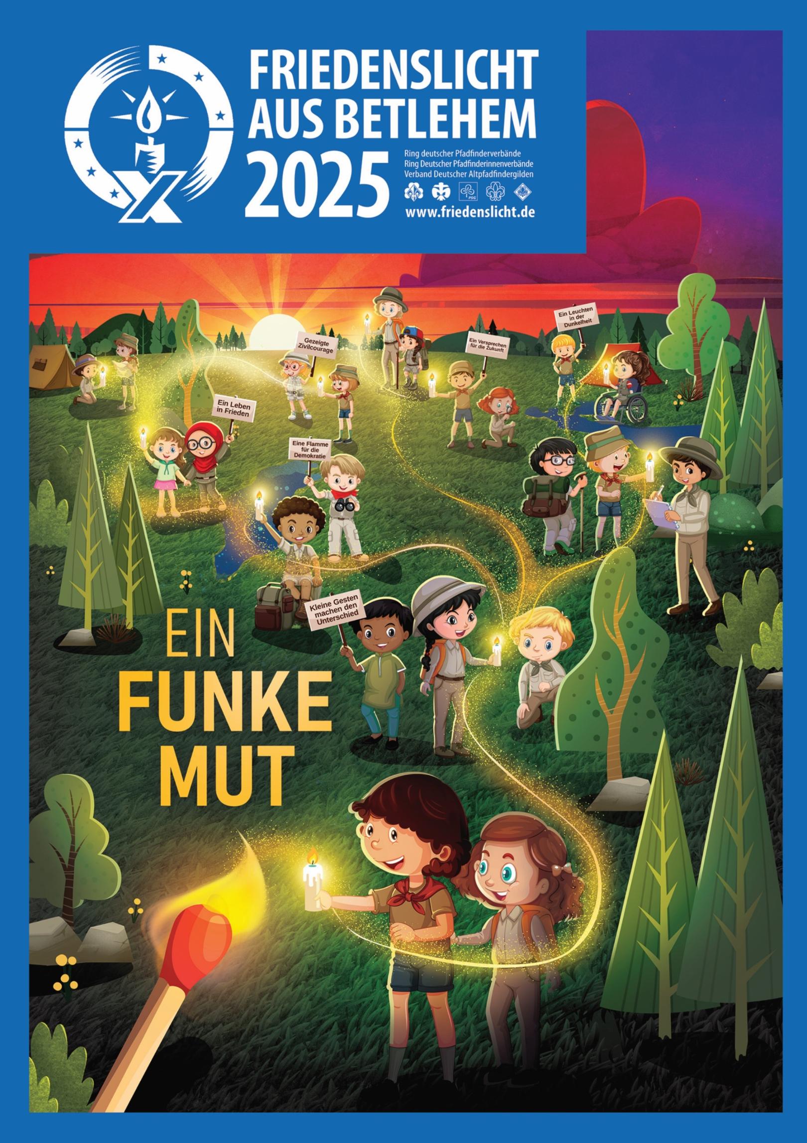 friedenslicht_plakat_2025_Ein-Funke-Mut (c) Ring deutscher Pfadfinder*innenverbände e.V. (rdp)