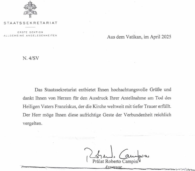DankschreibenVatikan (c) Pfarrei