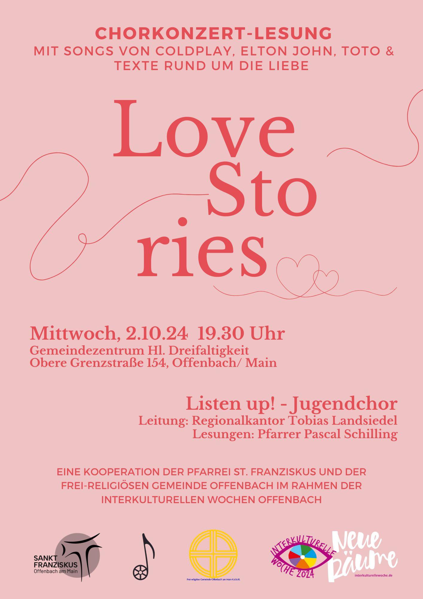 LoveStories - Chorkonzertlesung am 2.10. in Hl. Dreifaltigkeit/ Offenbach