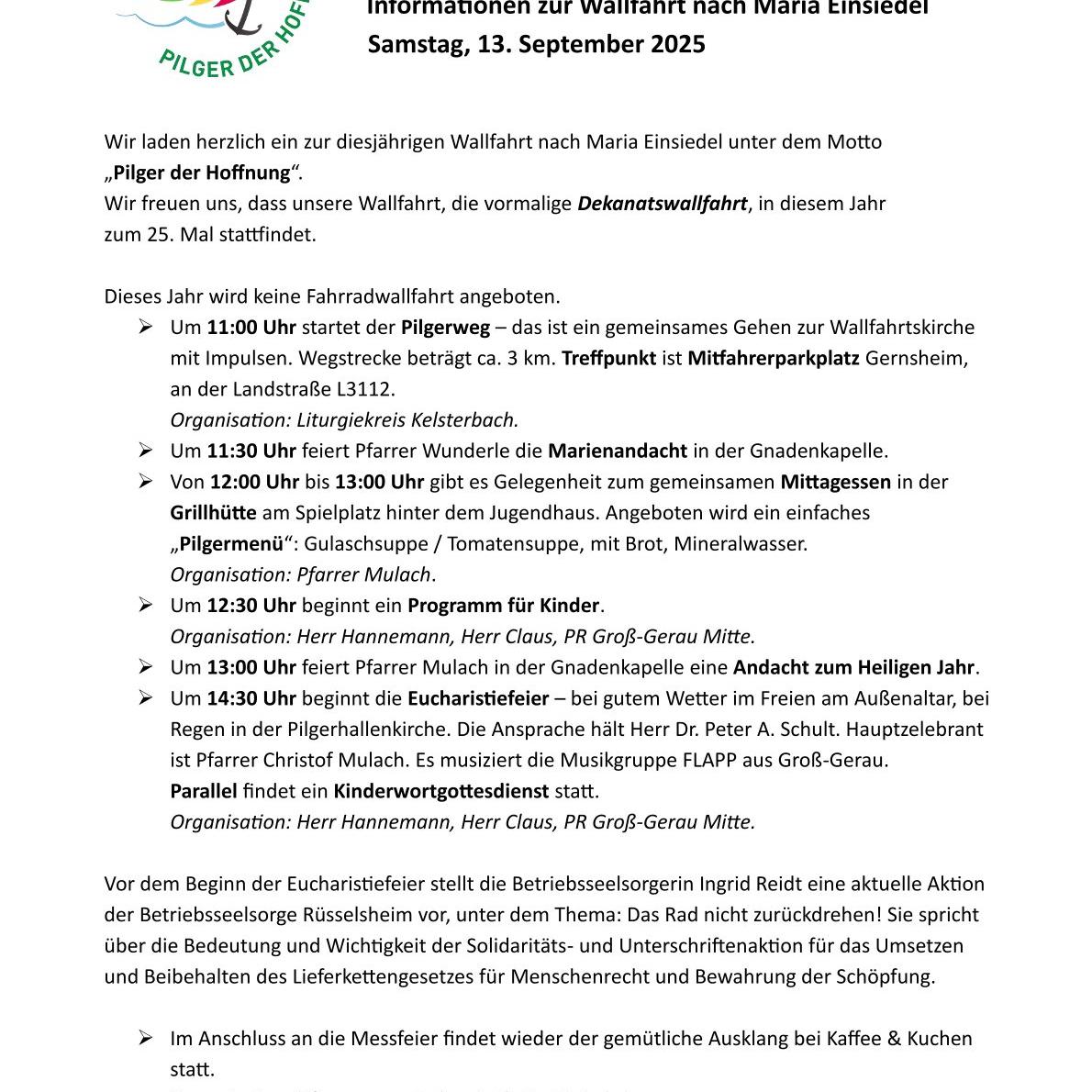 Wallfahrt Maria Einsiedel 2025