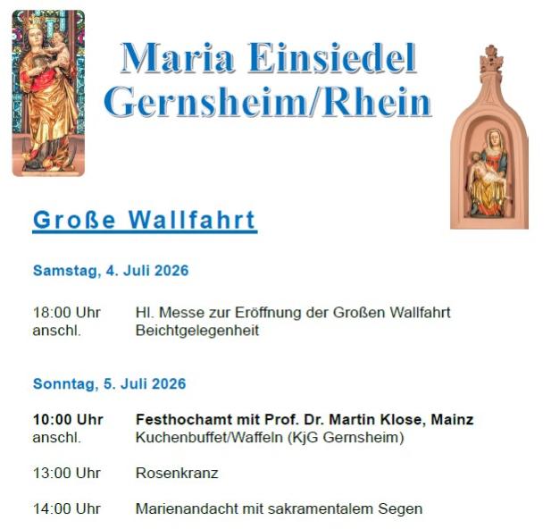 Wallfahrt nach Maria Einsiedel 2026 (c) St. Maria Magdalena, Gernsheim
