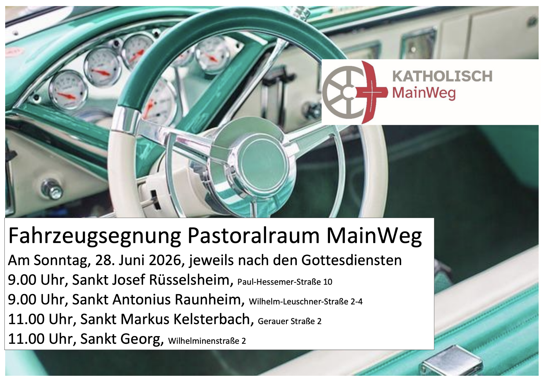 Fahrzeugsegnung im Pastoralraum MainWeg