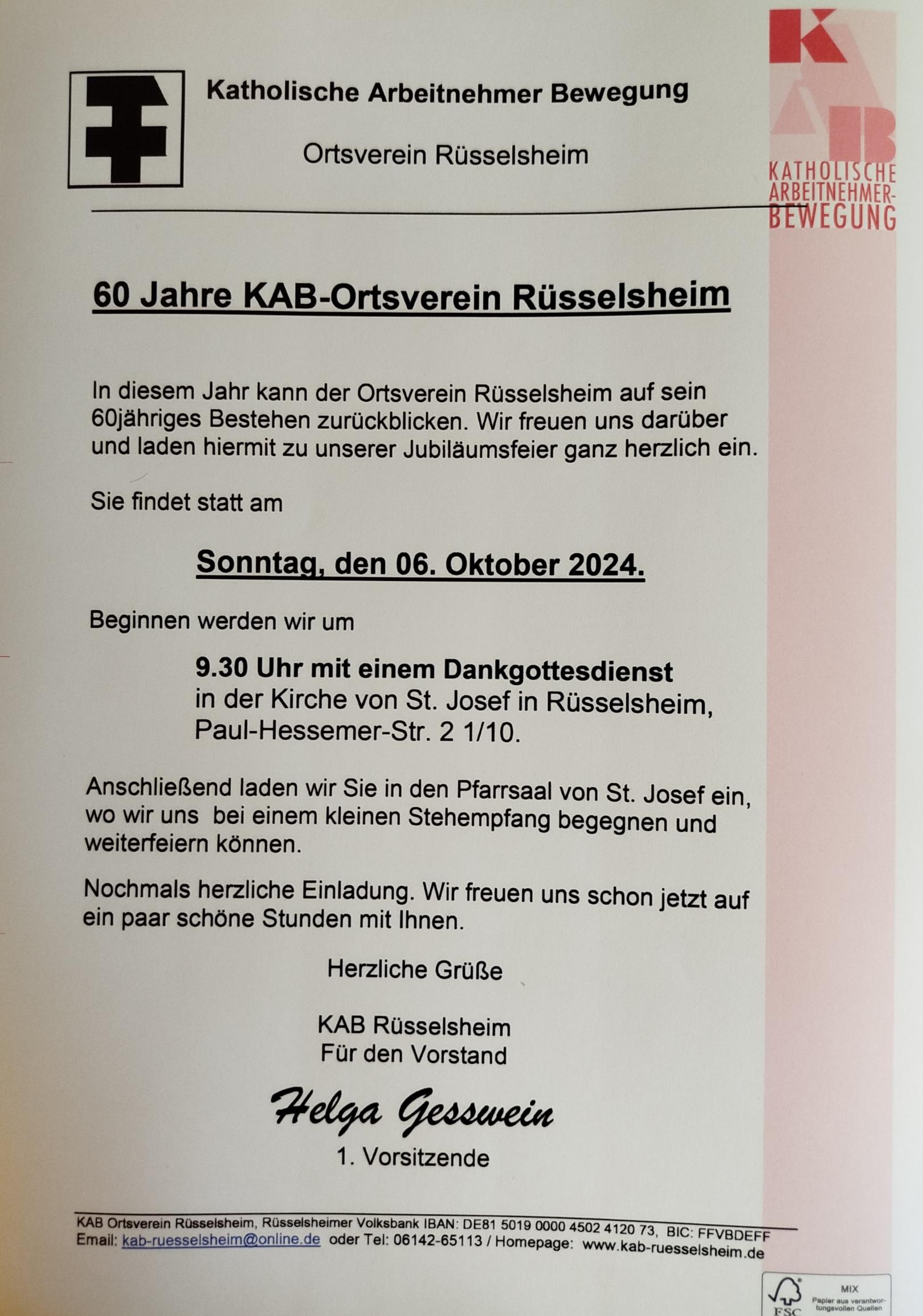 60 Jahre KAB Ortsverein Rüsselsheim (c) Helga Gesswein