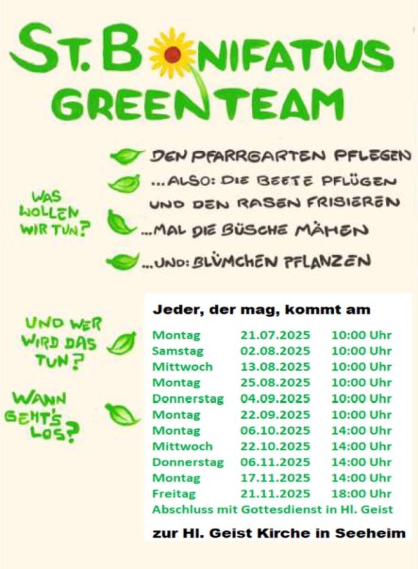 Termine des Green-Team 2. Halbjahr 2025