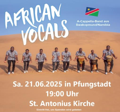 Das Ensemble African Vocals steht in einer Wüstenlandschaft, Auftritt in Pfungstadt am 21.6.25 um 19 Uhr in St. Antonius