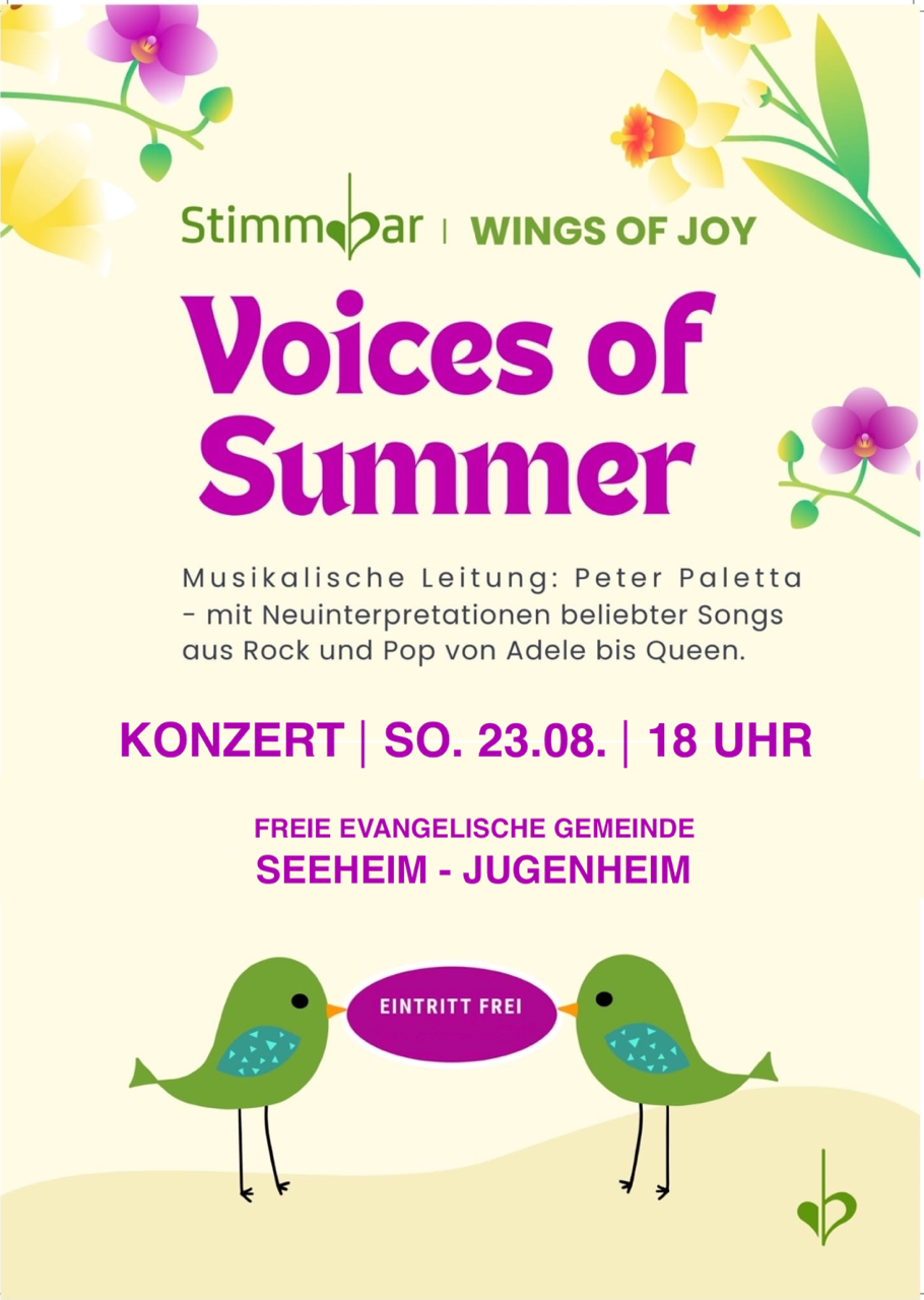 Einladung zum Sommerkonzert 'Voices of Summer' in der freien Evangelischen Gemeinde