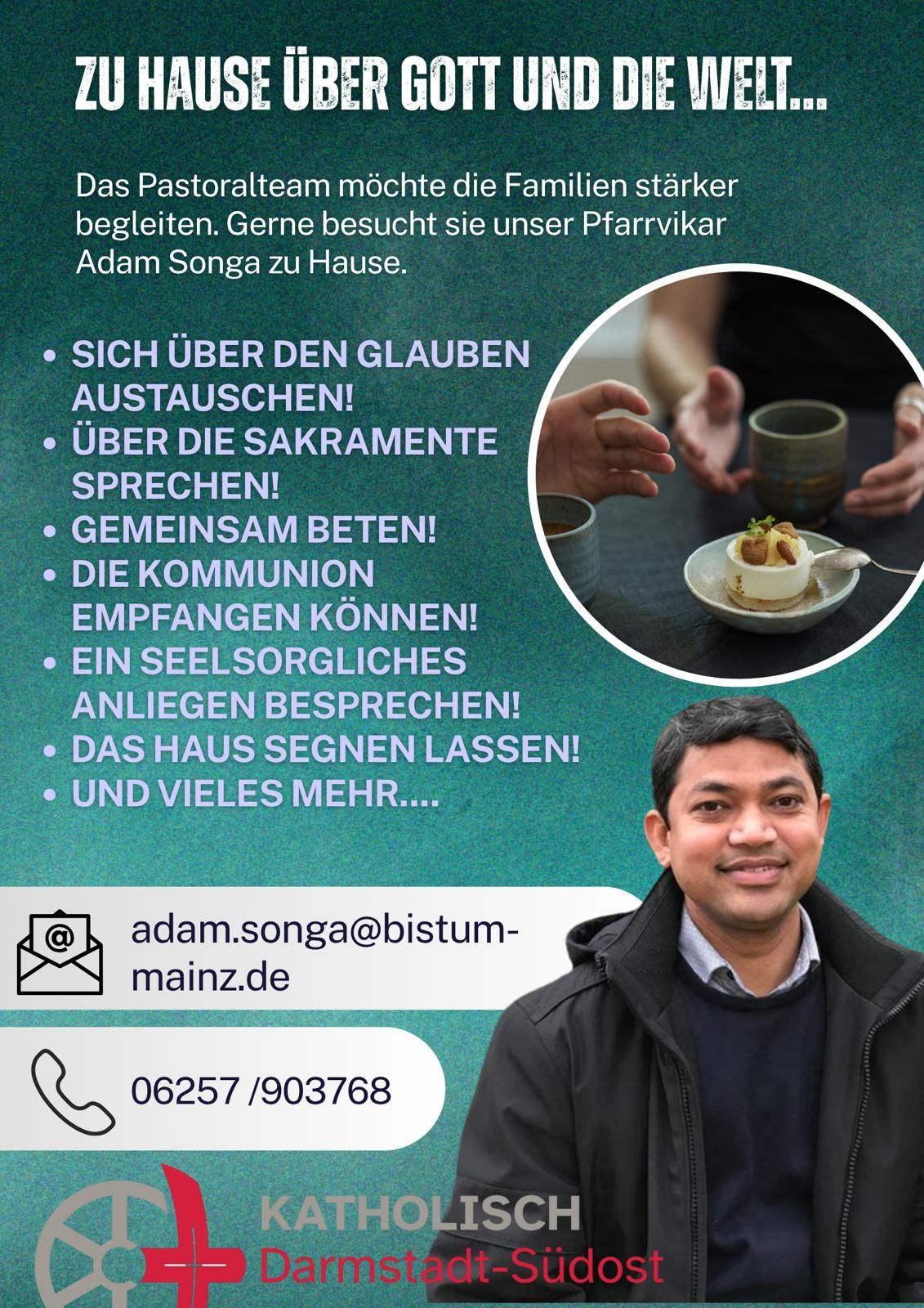 Informationen zur Kontaktaufnahme für Hausbesuche von Pfarrvikar Adam Songa