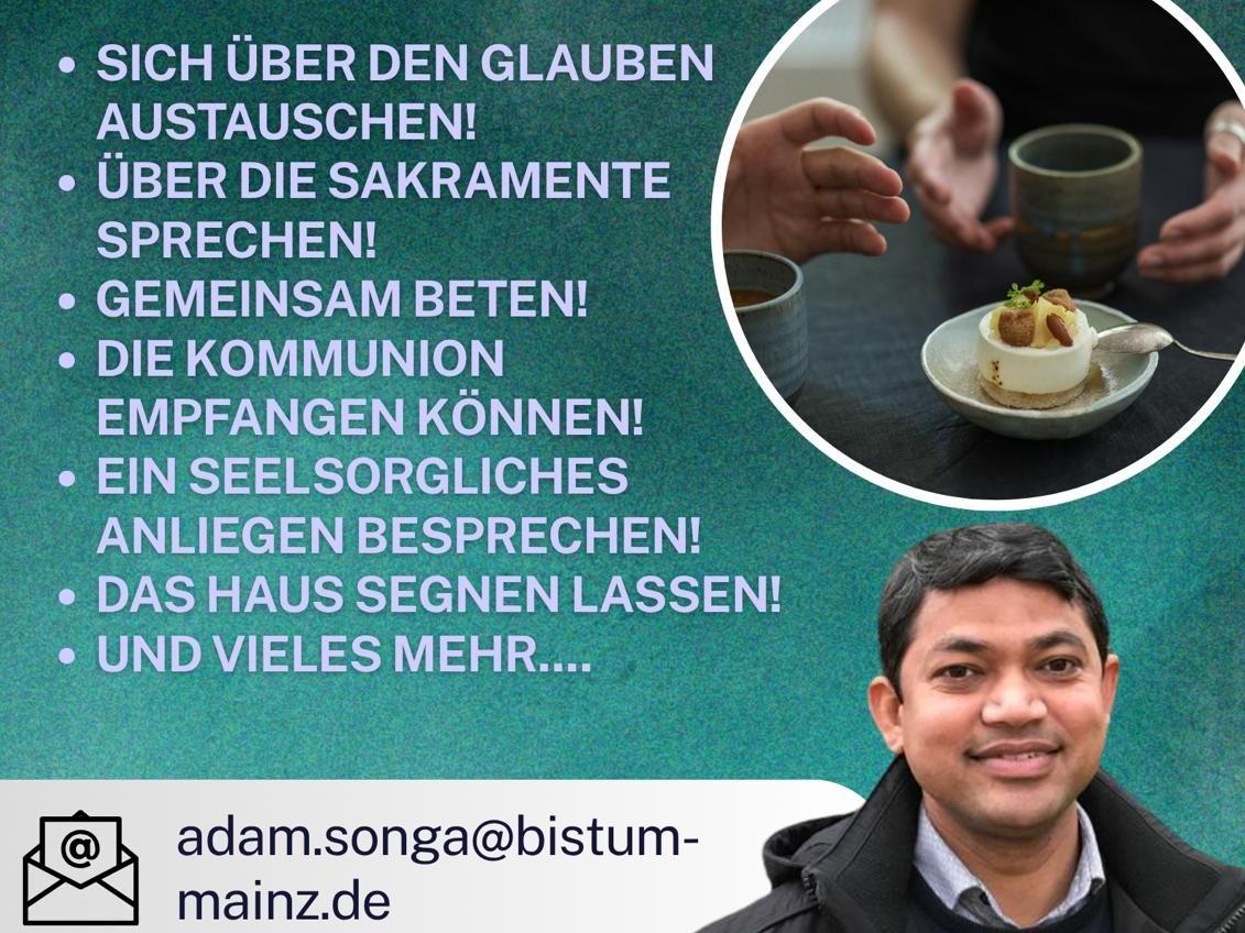 Informationen zur Kontaktaufnahme für Hausbesuche von Pfarrvikar Adam Songa
